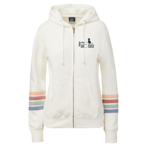 MV Sport - Women's Striped Sleeves Full-Zip Hooded Sweatshirt - Embroidered Logo Thumbnail