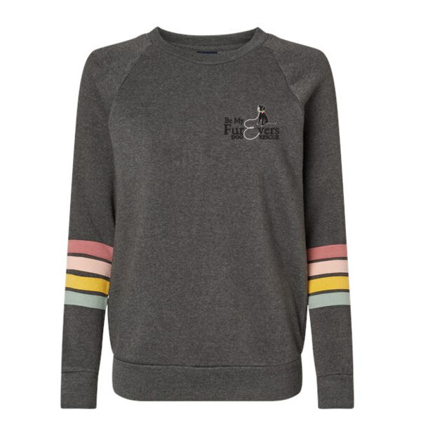 MV Sport - Women's Striped Sleeves Crewneck Sweatshirt - Embroidered Logo Thumbnail